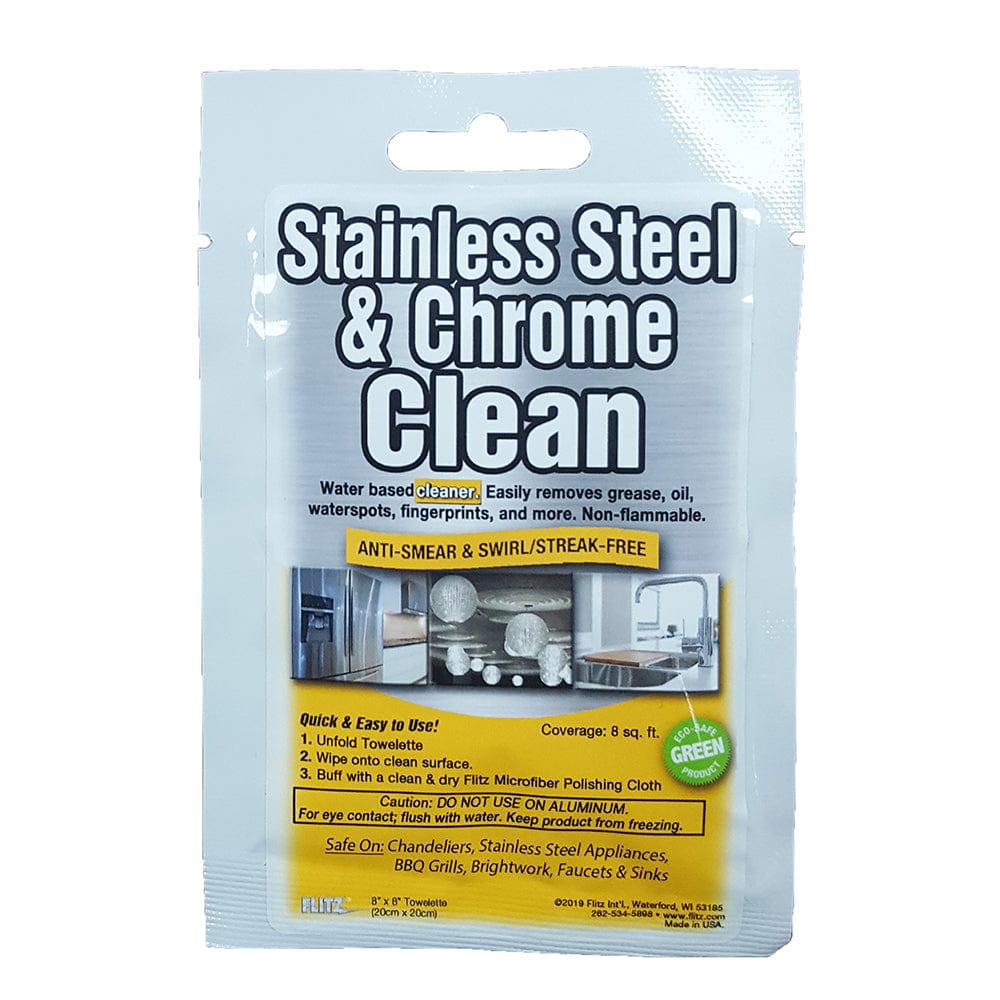 Flitz Flitz Stainless Steel & Chrome Cleaner Degreaser 8" x 8" Towelette Packet Automotive/RV