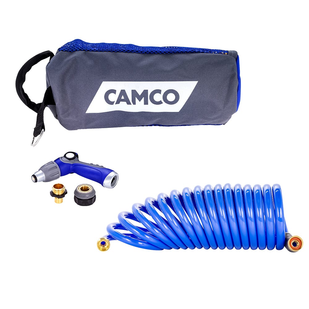 Camco Camco 20' Coiled Hose & Spray Nozzle Kit Boat Outfitting