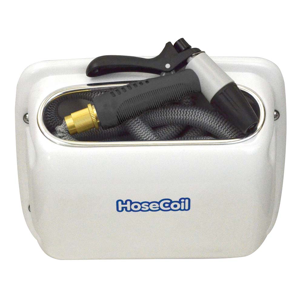 HoseCoil HoseCoil Side Mount Expandable Enclosure w/25′ Hose & Rubber Tip Nozzle Boat Outfitting