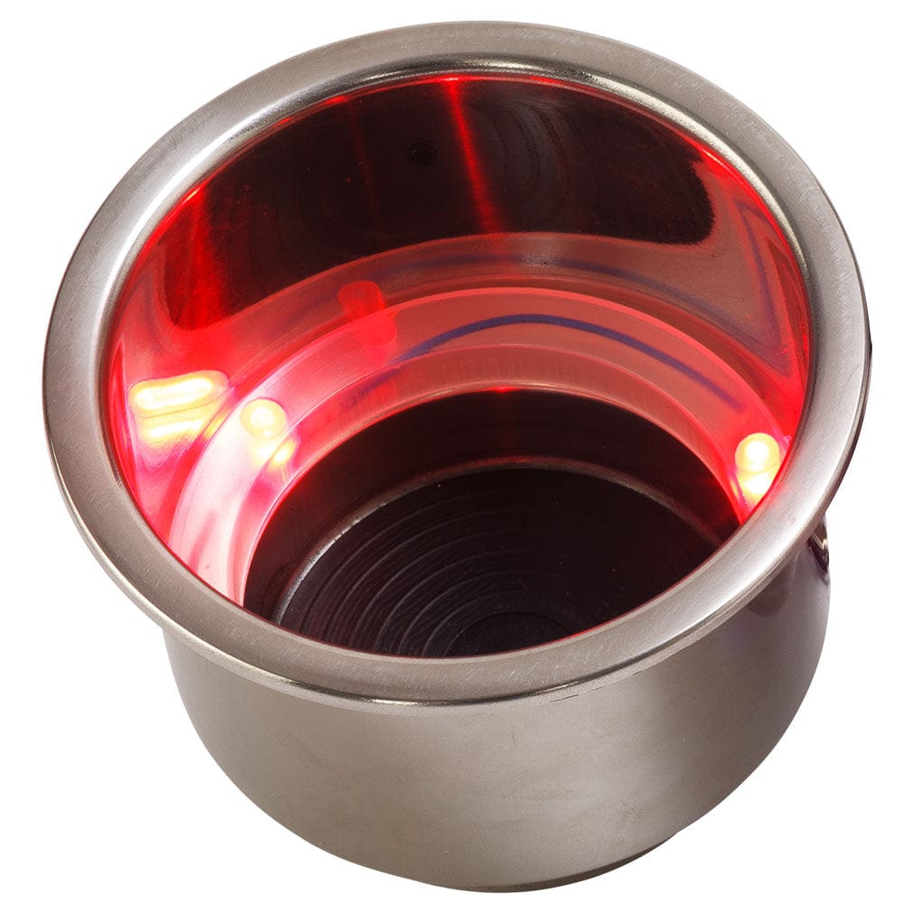 Sea-Dog Sea-Dog LED Flush Mount Combo Drink Holder w/Drain Fitting - Red LED Boat Outfitting