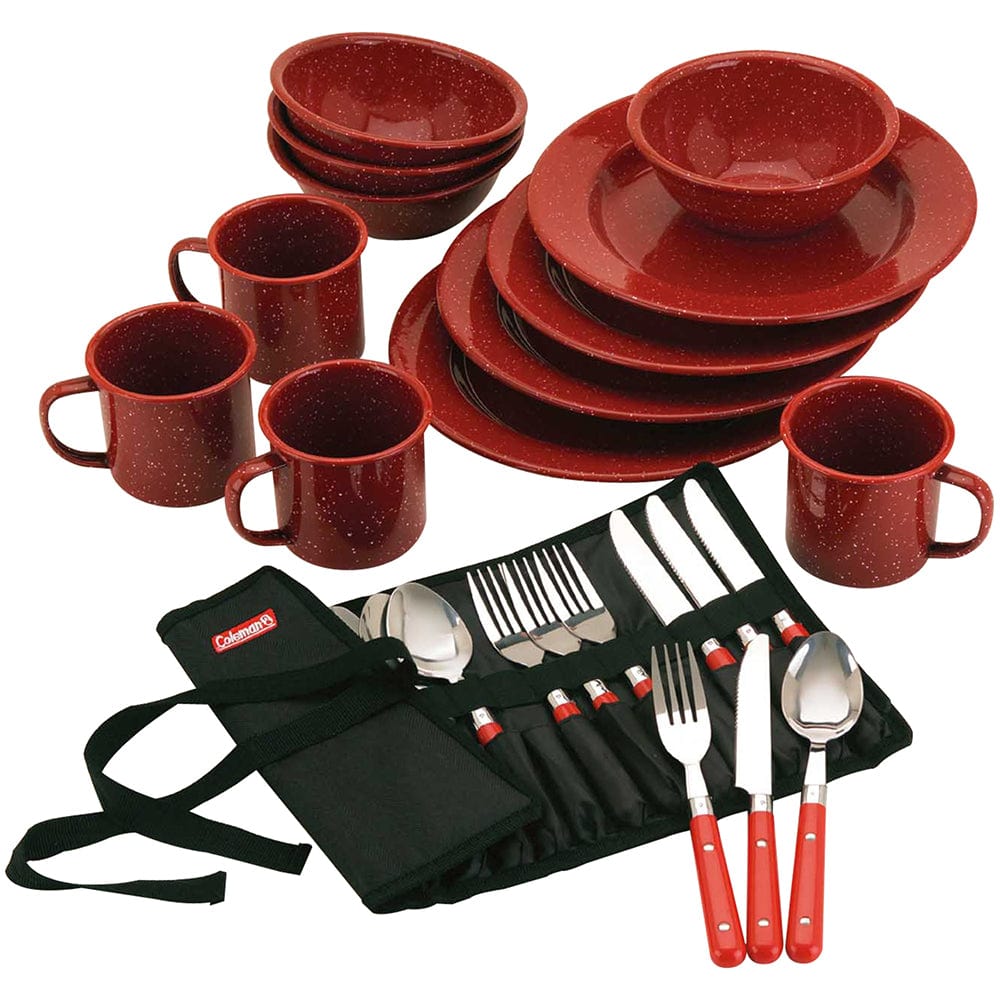 Coleman Coleman 24-Piece Speckled Enamelware Cook Set - Red Camping