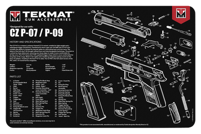 TekMat Tekmat Armorers Bench Mat - 11"x17" Cz P-07/09 Pistol Cleaning And Gun Care