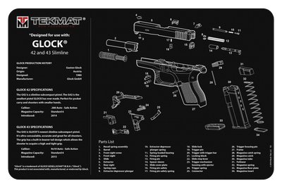 TekMat Tekmat Armorers Bench Mat - 11"x17" Glock 42 & 43 Cleaning And Gun Care