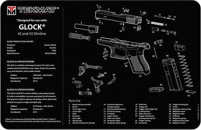 TekMat Tekmat Armorers Bench Mat - 11"x17" Glock 42 & 43 Cleaning And Gun Care