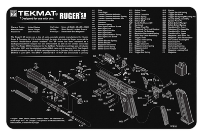 TekMat Tekmat Armorers Bench Mat - 11"x17" Ruger Sr9/sr40 Pistol Cleaning And Gun Care