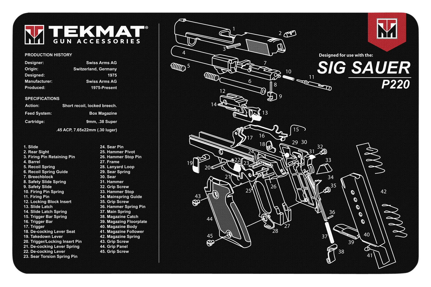 TekMat Tekmat Armorers Bench Mat - 11"x17" Sig Sauer 220 Pistol Cleaning And Gun Care
