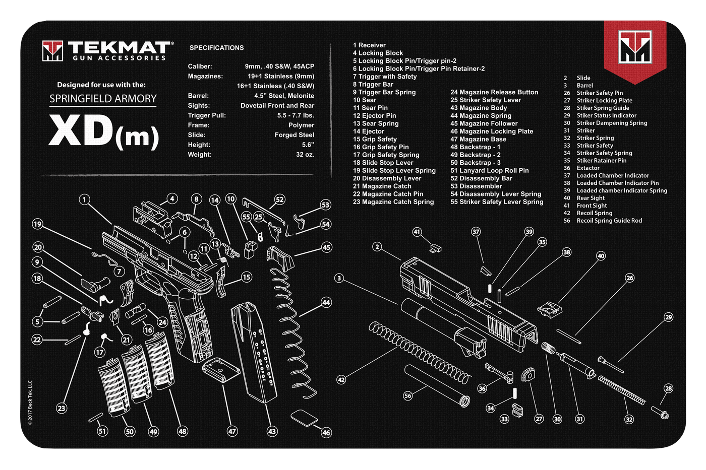 TekMat Tekmat Armorers Bench Mat - 11"x17" Springfield Xdm Pistol Cleaning And Gun Care