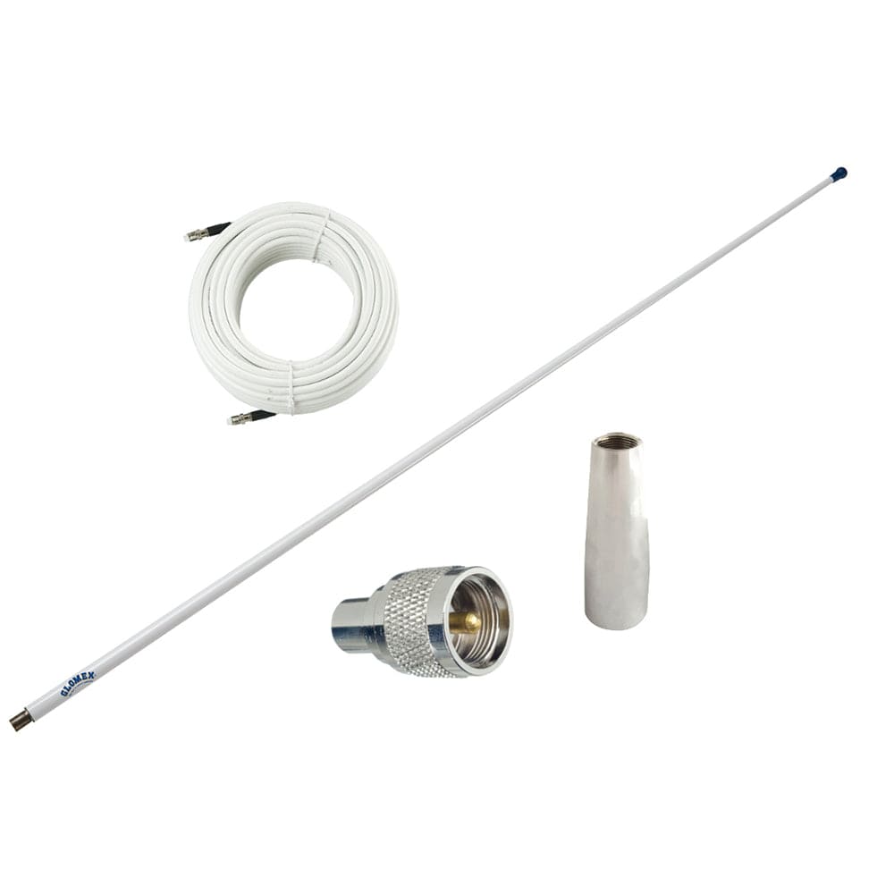 Glomex Marine Antennas Glomex 4' Glomeasy VHF Antenna 3dB w/FME Termination, 6M Coaxial Cable, RA300 Adapter & PL259 Connector Communication