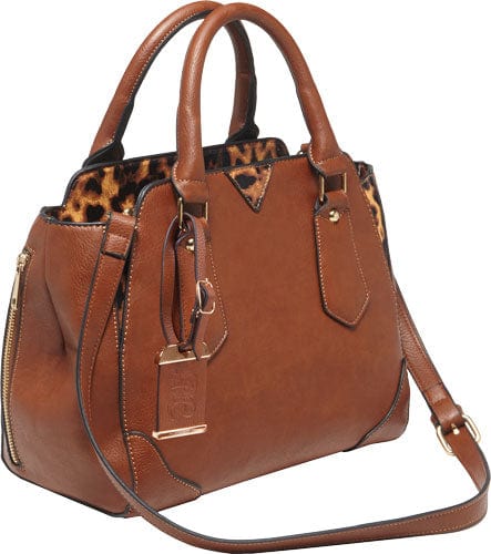 Bulldog Bulldog Concealed Carry Purse - Satchel Chestnut W/ Leopard Tm Concealed Carry Handbags