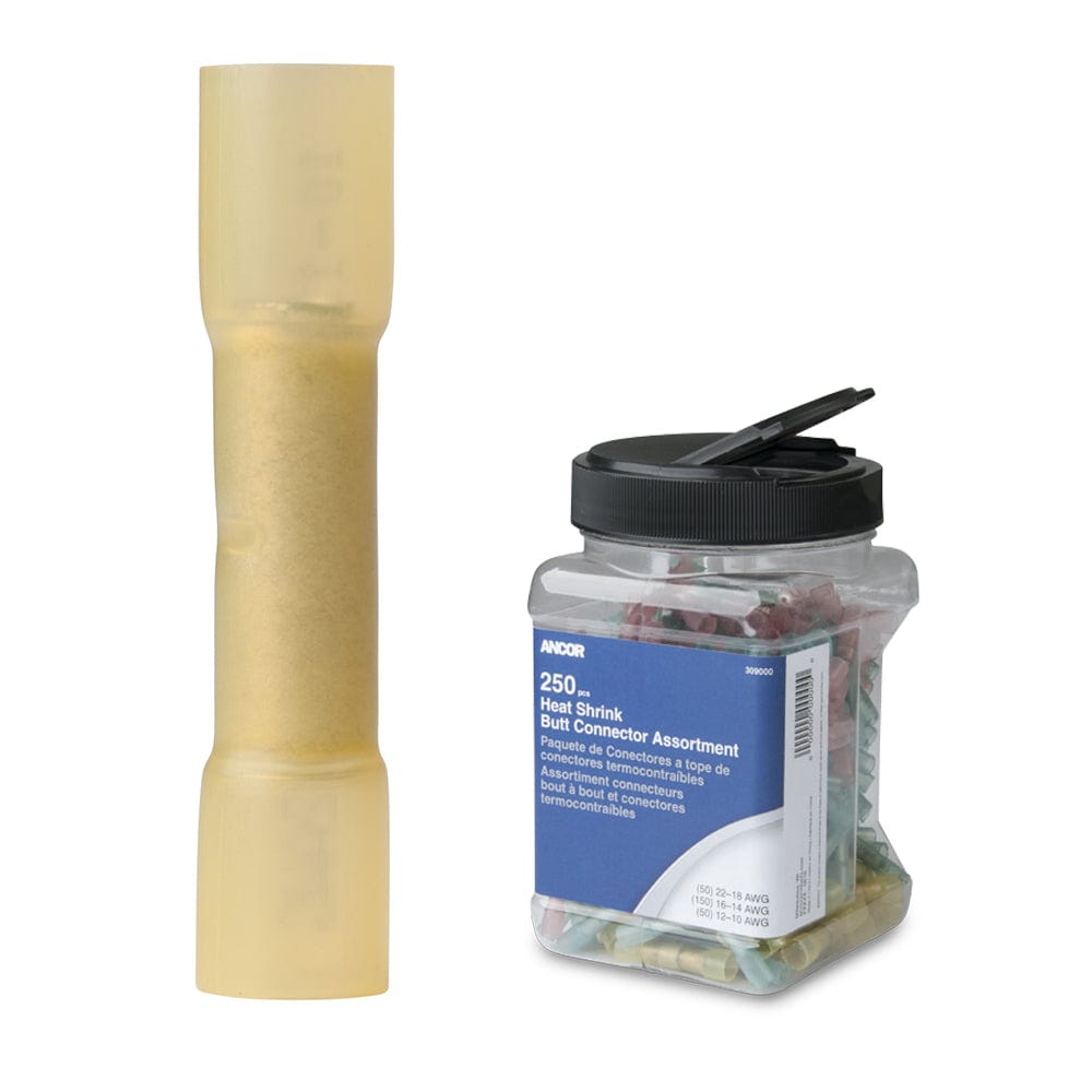 Ancor Ancor 12-10 AWG Heat Shrink Butt Connector - 250-Pieces - Jar Electrical