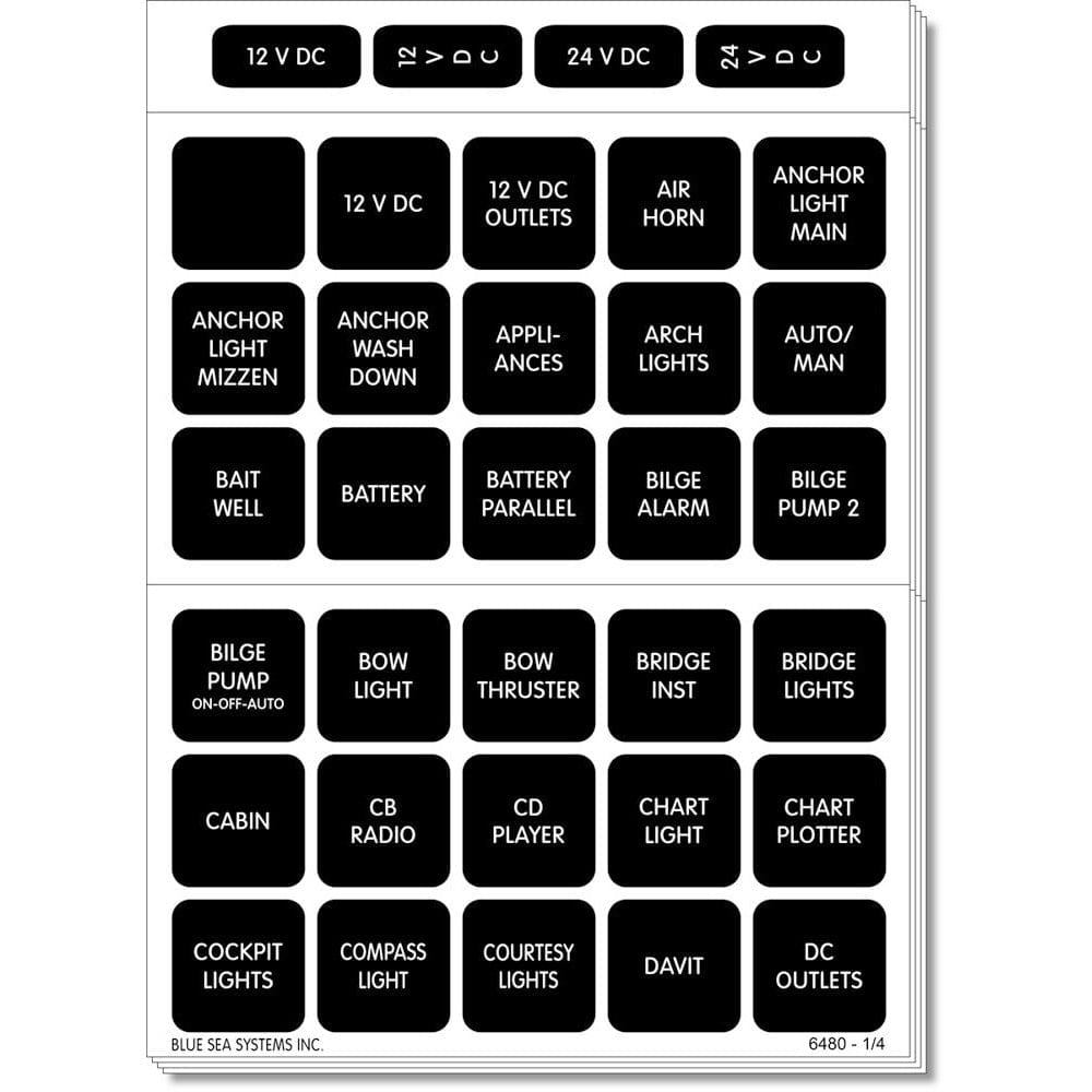 Blue Sea Systems Blue Sea 4218 Square Format Label Set for Battery Management Panels - 30 Electrical