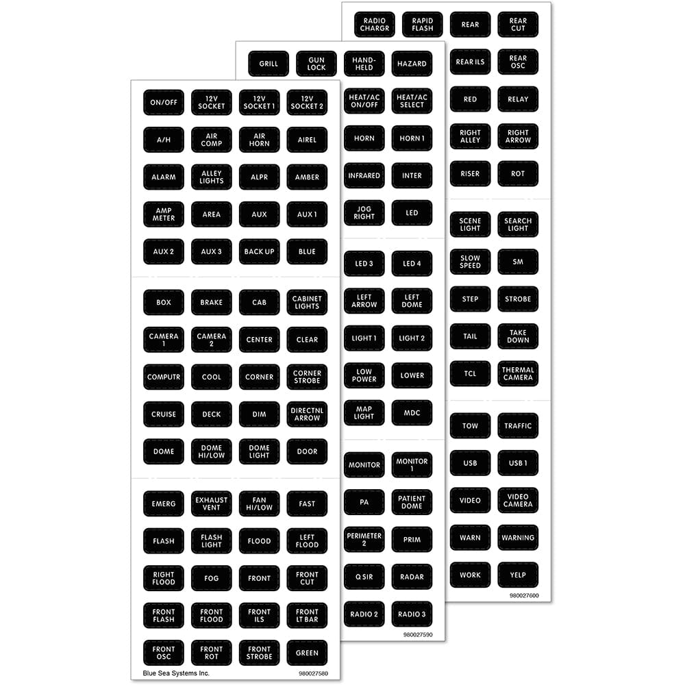 Blue Sea Systems Blue Sea 7870 Black 180 Label Set - Emergency Vehicles Electrical