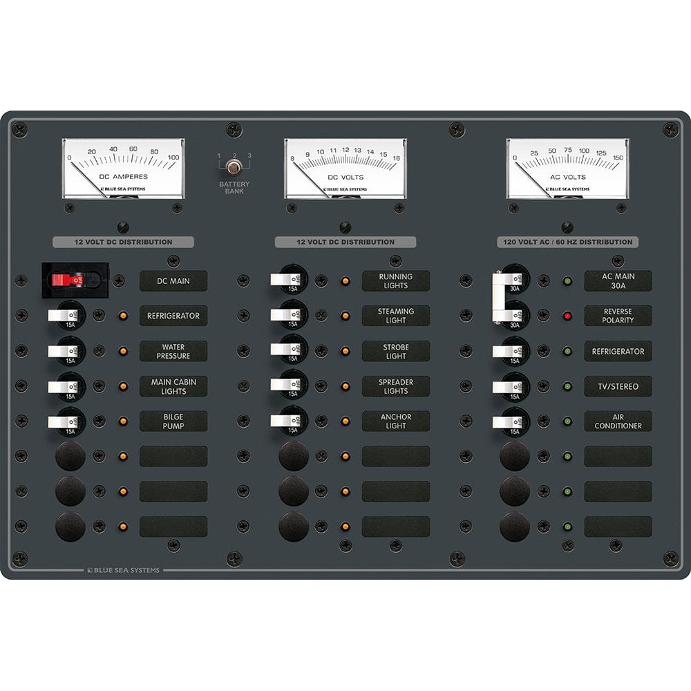 Blue Sea Systems Blue Sea 8084 AC Main +6 Positions/DC Main +15 Positions Toggle Circuit Breaker Panel - White Switches Electrical