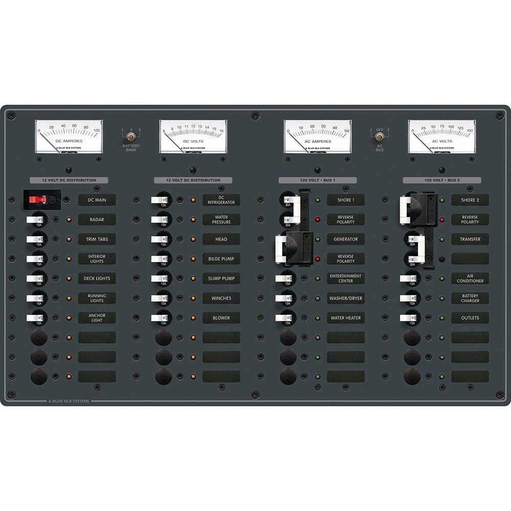 Blue Sea Systems Blue Sea 8086 AC 3 Sources +12 Positions/DC Main +19 Position Toggle Circuit Breaker Panel - White Switches Electrical