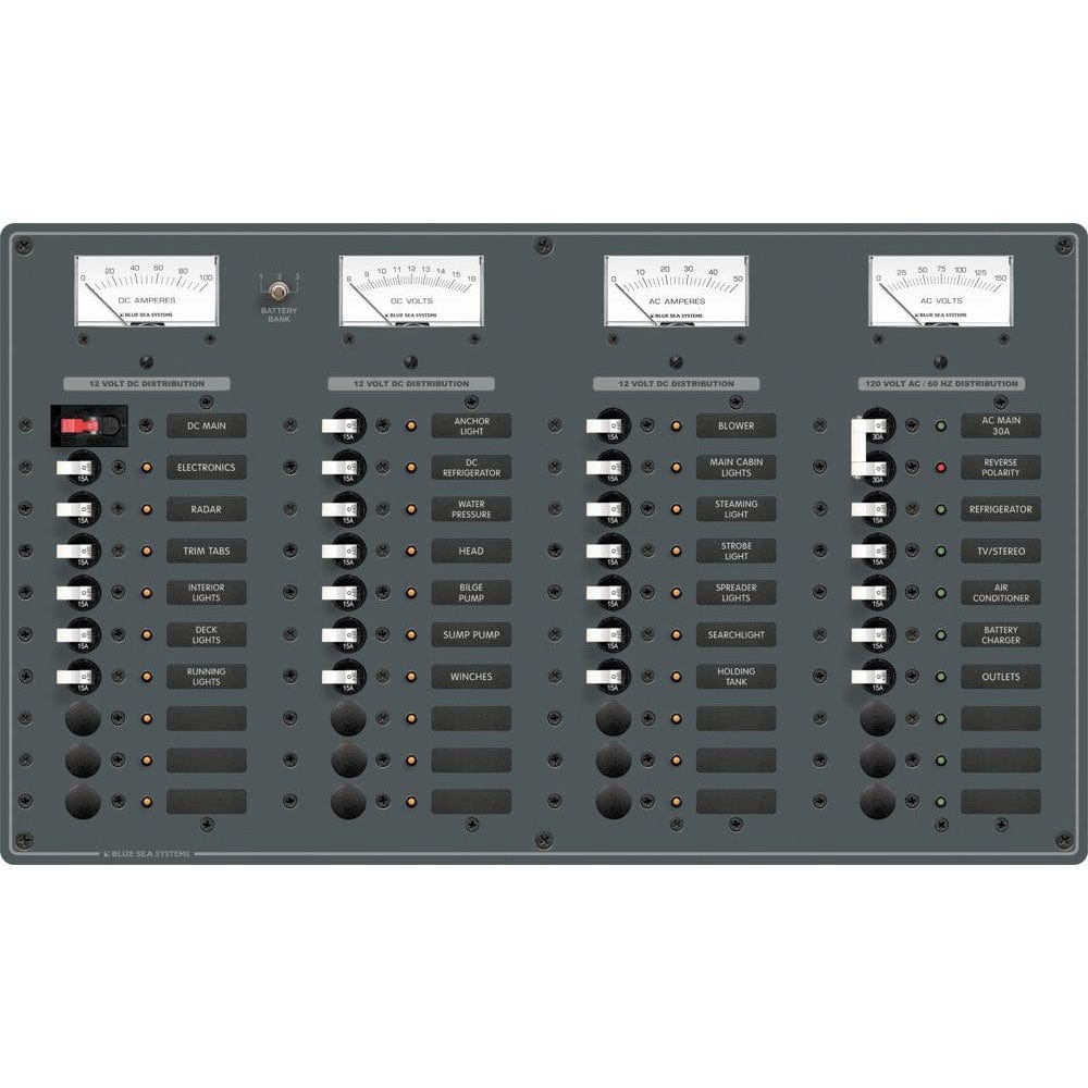 Blue Sea Systems Blue Sea 8095 AC Main +8 Positions / DC Main +29 Positions Toggle Circuit Breaker Panel   (White Switches) Electrical