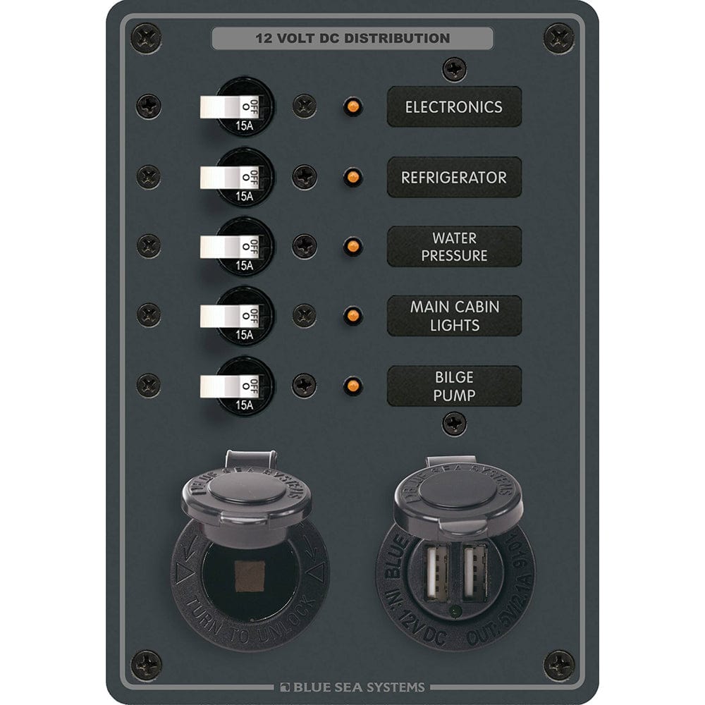 Blue Sea Systems Blue Sea 8120 Breaker Panel 5 Position w/DC Socket & Dual USB Electrical