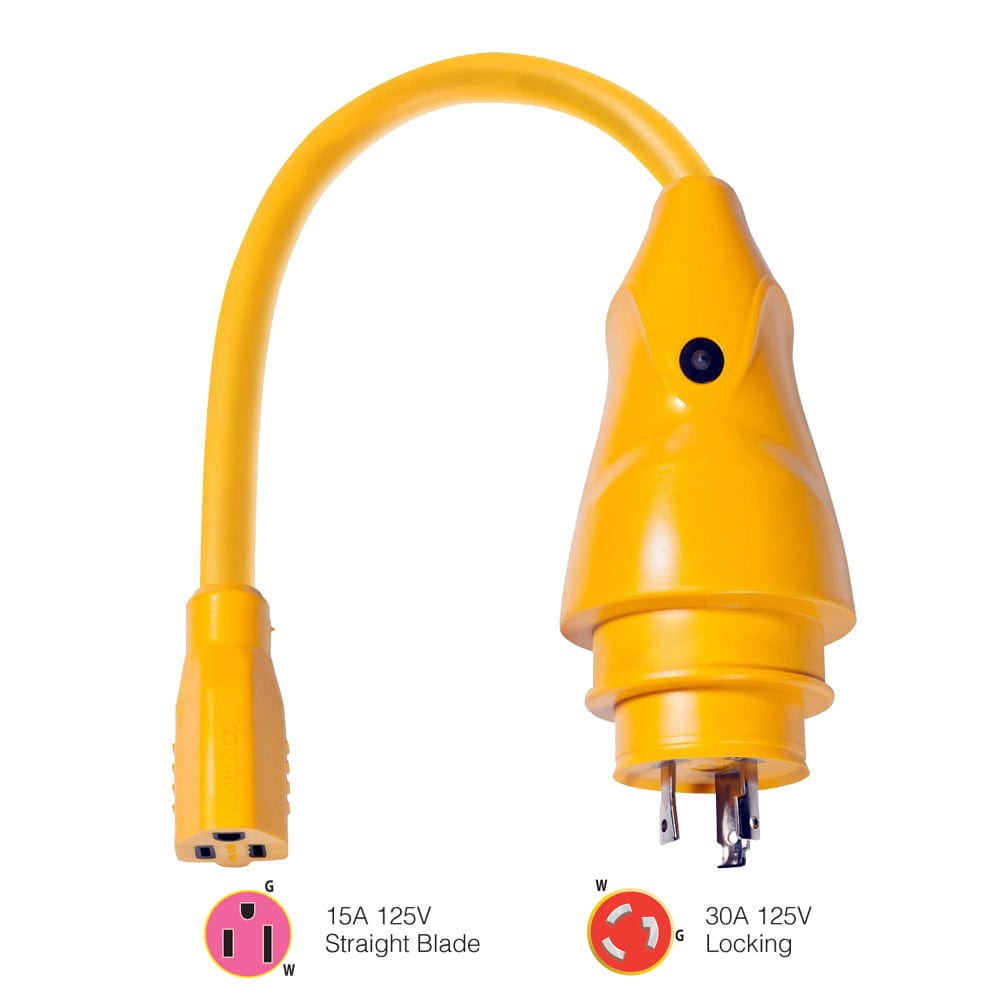 Marinco Marinco P30-15 EEL 15A-125V Female to 30A-125V Male Pigtail Adapter - Yellow Electrical