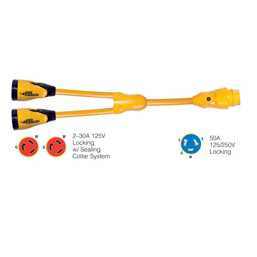 Marinco Marinco Y504-2-30 EEL (2)-30A-125V Female to (1)50A-125/250V Male "Y" Adapter - Yellow Electrical