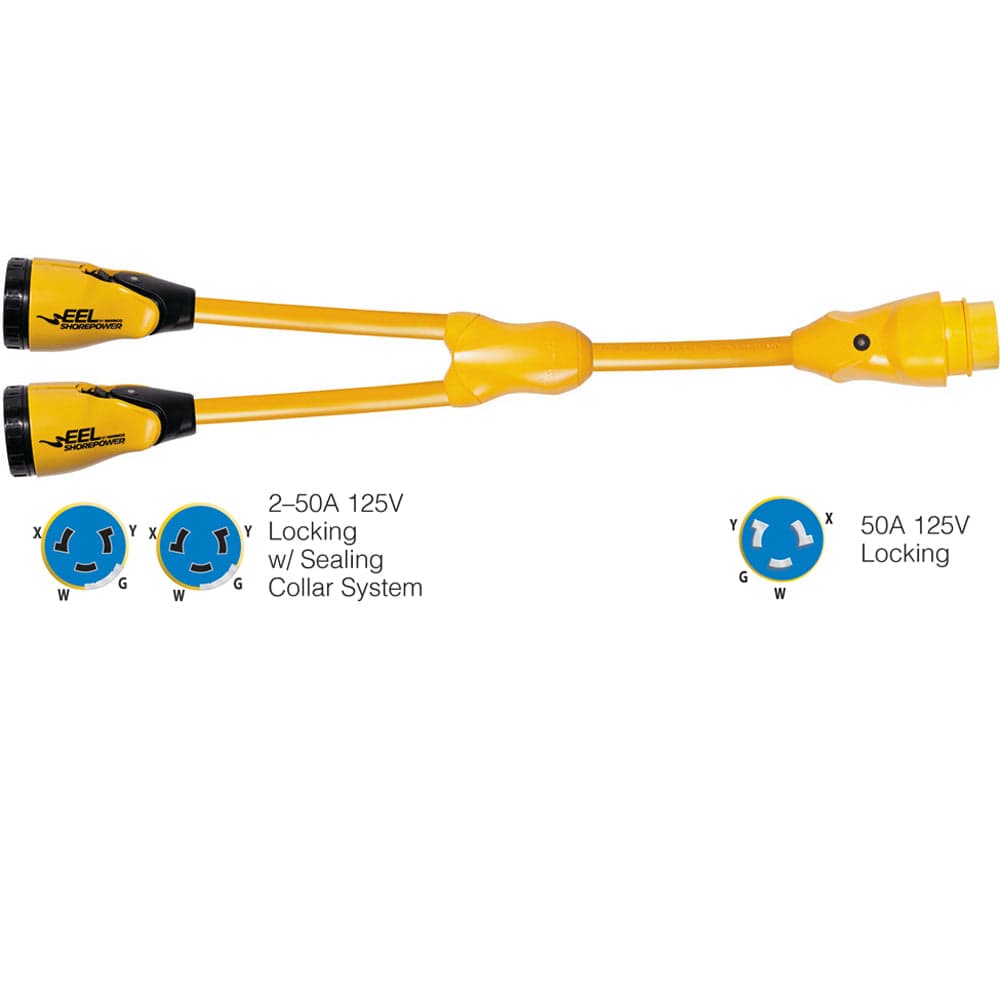 Marinco Marinco Y504-2-504 EEL (2)50A-125/250V Female to (1)50A-125/250V Male "Y" Adapter - Yellow Electrical