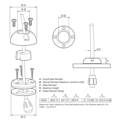 Scanstrut Scanstrut Large Deck Seal SS Connector - 1.57" Cable - .59" Electrical