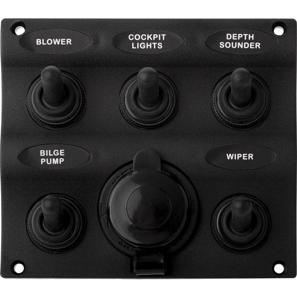 Sea-Dog Sea-Dog Nylon Switch Panel - Water Resistant - 5 Toggles w/Power Socket Electrical