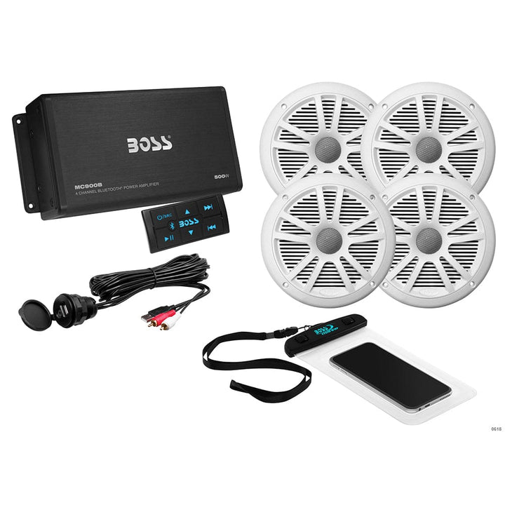 Boss Audio Boss Audio ASK904B.64 4 Channel Amplifier & 2 Pairs of 6.5" Speaker Kit - White Entertainment