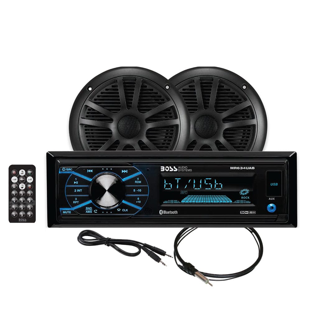 Boss Audio Boss Audio MCBK634B.6 Package w/MR634UAB, 2-MR6B Speakers & MRANT10 Antenna - Black Entertainment