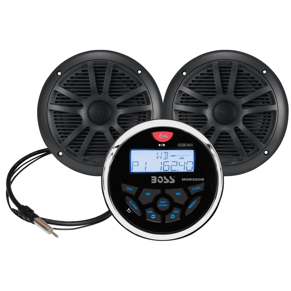 Boss Audio Boss Audio MCKGB350B.6 Combo - Marine Gauge Radio w/Antenna & 2 6.5" Speakers - Black Entertainment