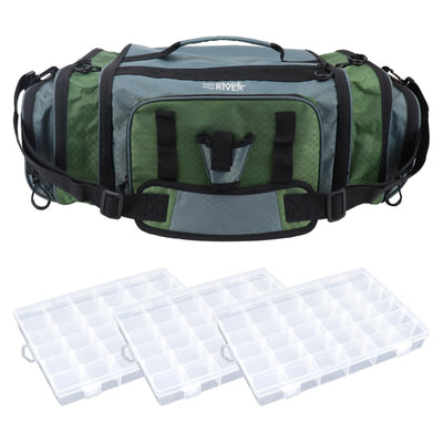 Osage River Osage River Elite Ripstop Fishing Tackle Bag w 3 Tackle Boxes Olive Fishing