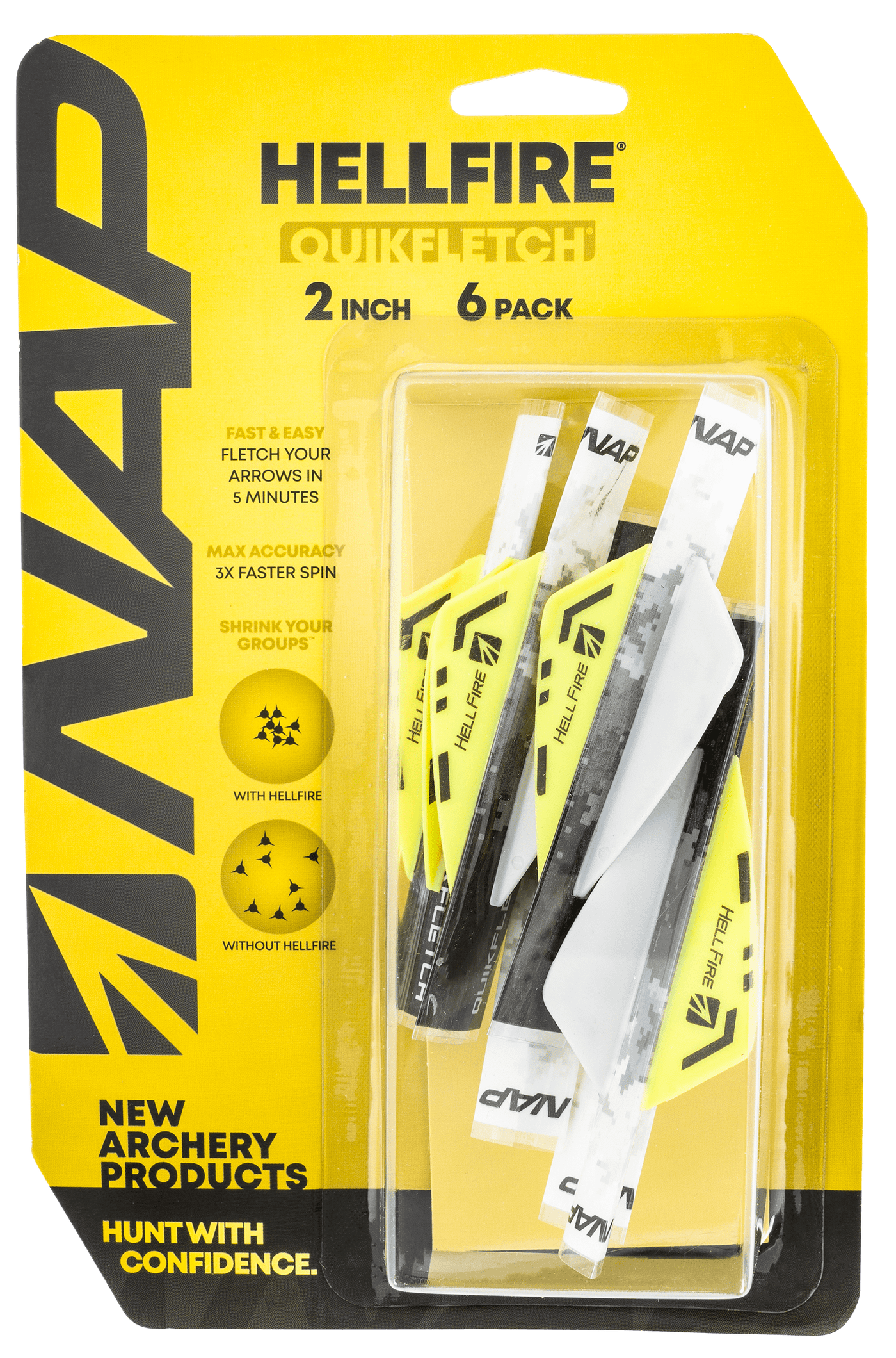 New Archery Products Nap Quikfletch Hellfire White/yellow/yellow 2 In. 6 Pk Fletching Tools and Materials