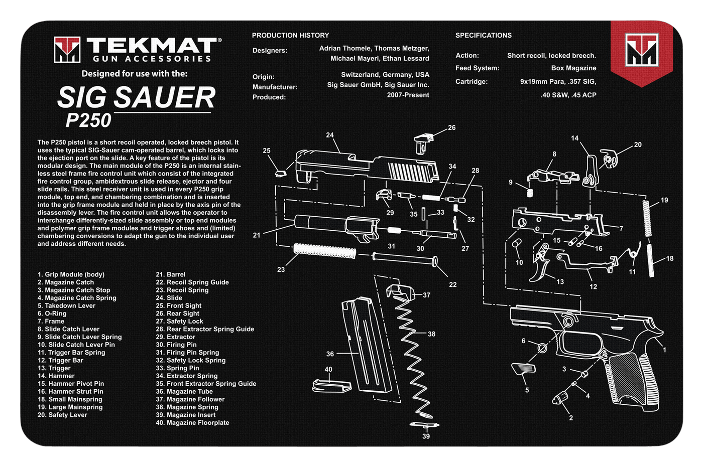 BECK TEK, LLC (TEKMAT) Beck Tek, Llc (tekmat) Original Cleaning Mat, Tekmat Tekr17sigp250    Sig P250 Gun Care