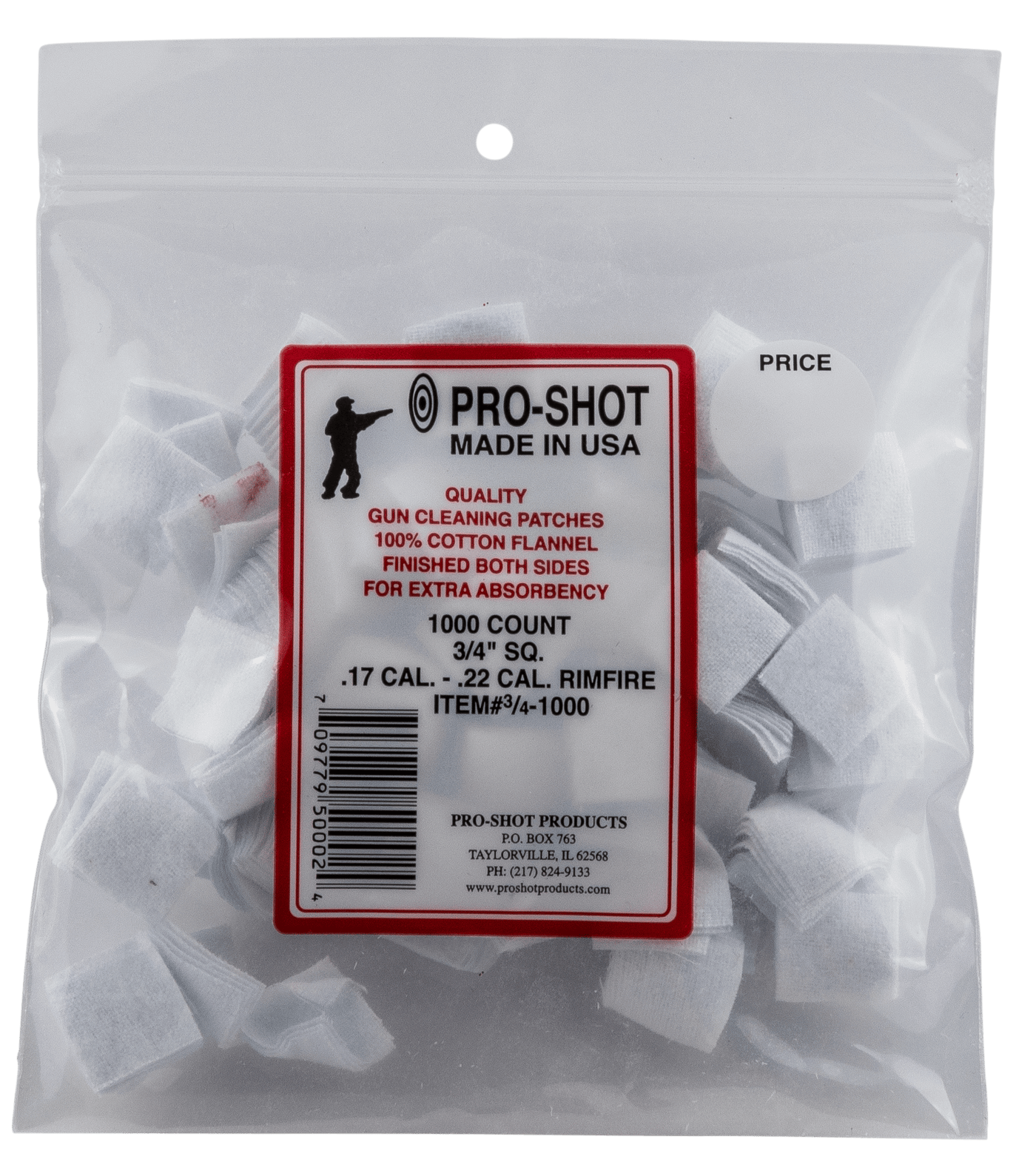 Pro-Shot Pro-shot Cleaning Patches, Proshot 3/4-1000       17-22c 3/4" Patch 1000 Gun Care
