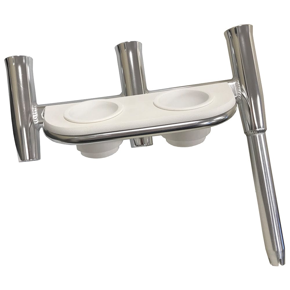 Tigress Tigress Offset Triple Rod Holder w/Cup Holders - Port Side - Polished Aluminum Hunting & Fishing