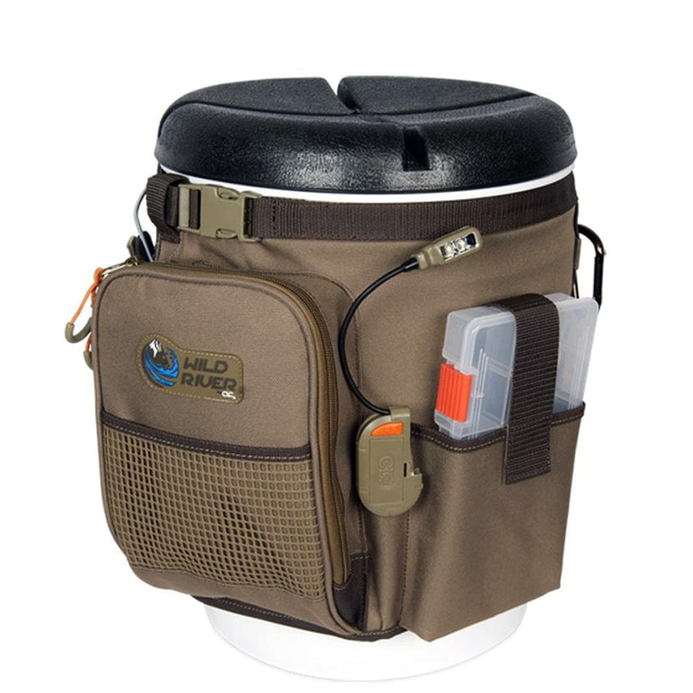 Wild River Wild River RIGGER 5 Gallon Bucket Organizer w/Lights, Plier Holder & Lanyard, 2 PT3500 Trays & Bucket w/Seat Hunting & Fishing