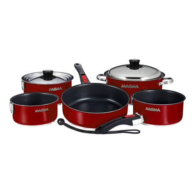 Magma Magma Nestable 10 Piece Induction Non-Stick Enamel Finish Cookware Set - Magma Red Boat Outfitting