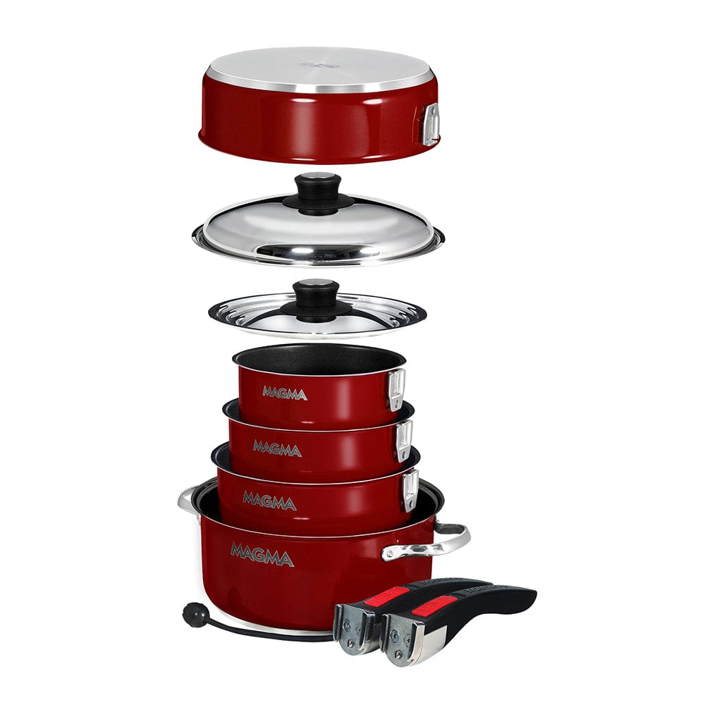 Magma Magma Nestable 10 Piece Induction Non-Stick Enamel Finish Cookware Set - Magma Red Boat Outfitting