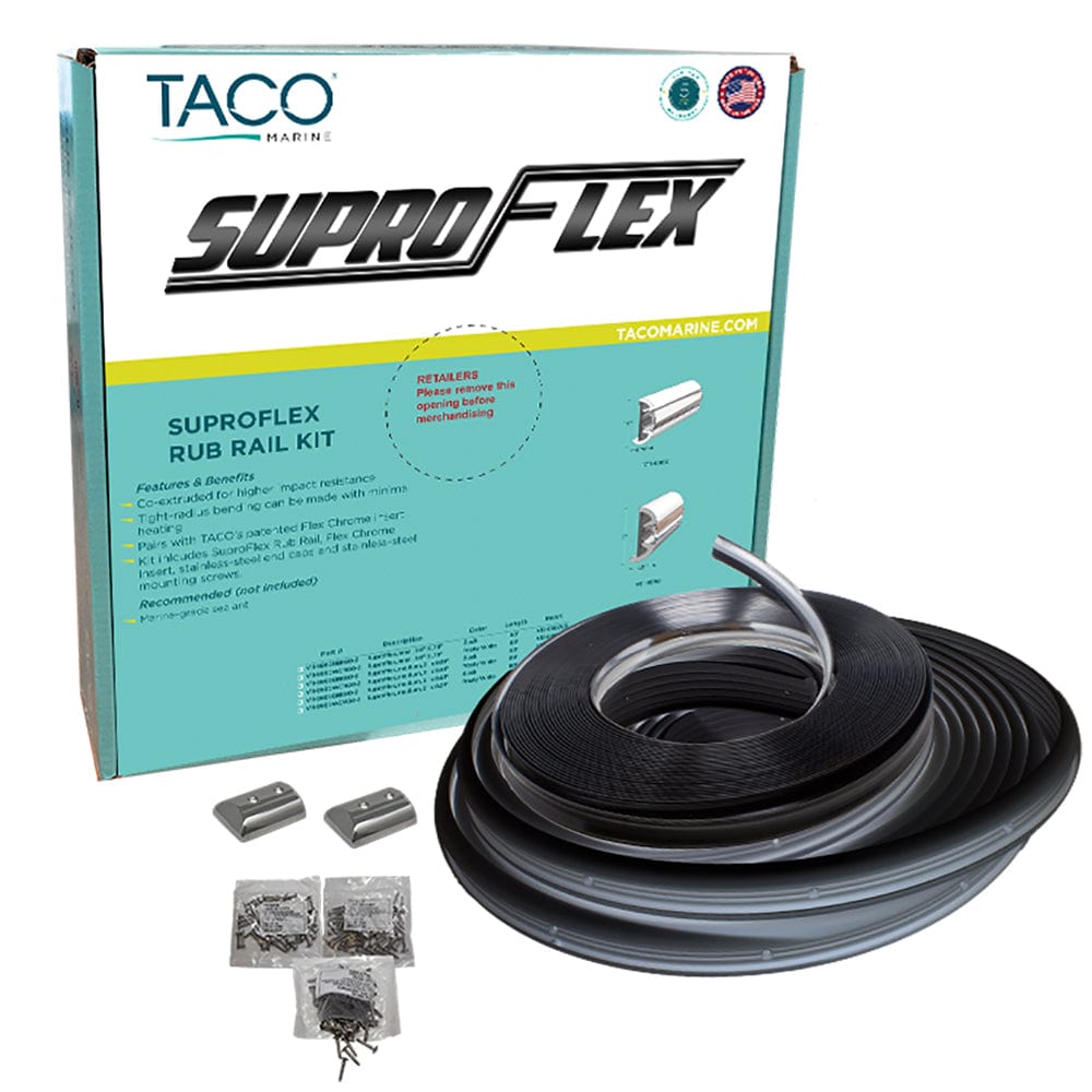 TACO Marine TACO SuproFlex Rub Rail Kit - Black w/Flex Chrome Insert - 1.6"H x .78"W x 60'L Marine Hardware