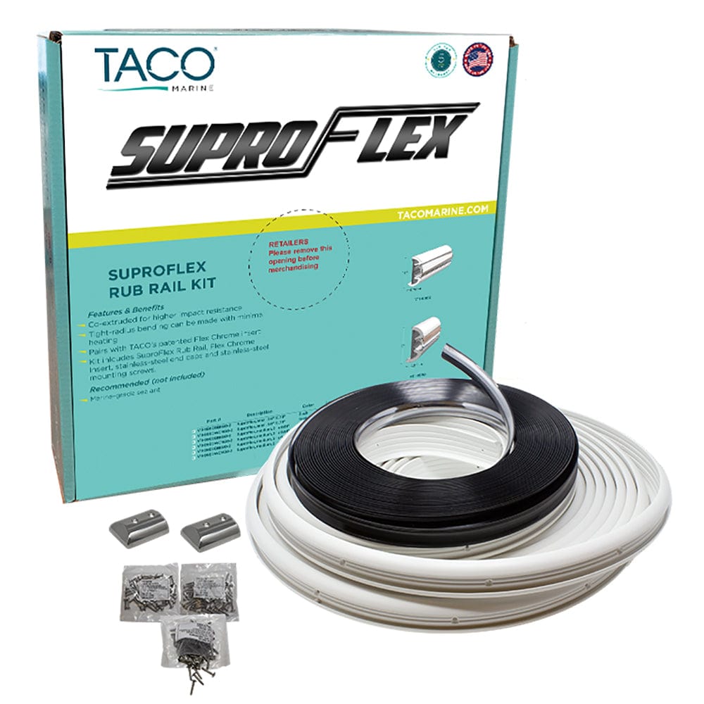 TACO Marine TACO SuproFlex Rub Rail Kit - White with Flex Chrome Insert - 2"H x 1.2"W x 60'L Marine Hardware