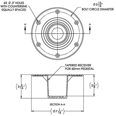 TACO Marine TACO Table Support - Flush Mount - Fits 2-3/8" Pedestals Marine Hardware