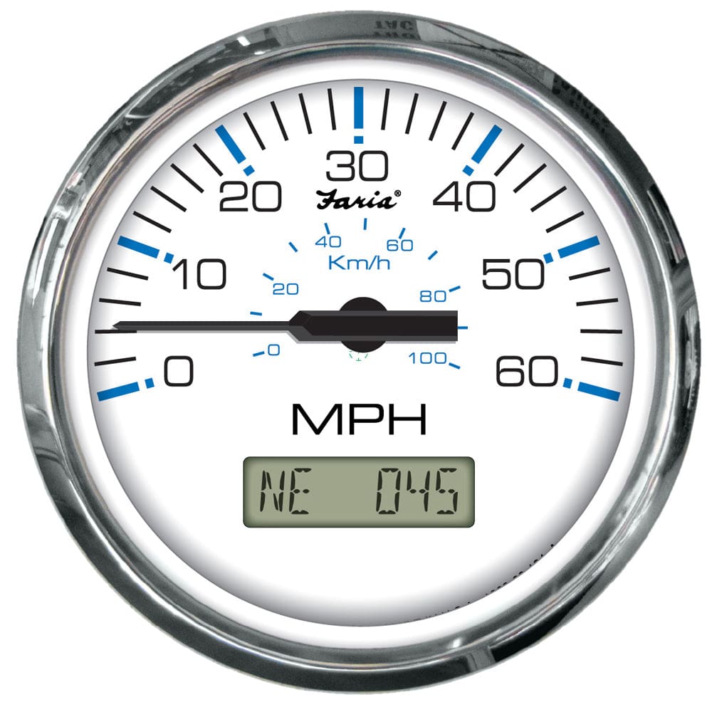 Faria Beede Instruments Faria Chesapeake White SS 4" Speedometer w/LCD Heading Display- 60MPH (GPS) Marine Navigation & Instruments