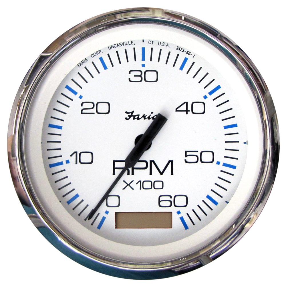 Faria Beede Instruments Faria Chesapeake White SS 4" Tachometer w/Hourmeter - 6000 RPM (Gas)(Inboard) Marine Navigation & Instruments