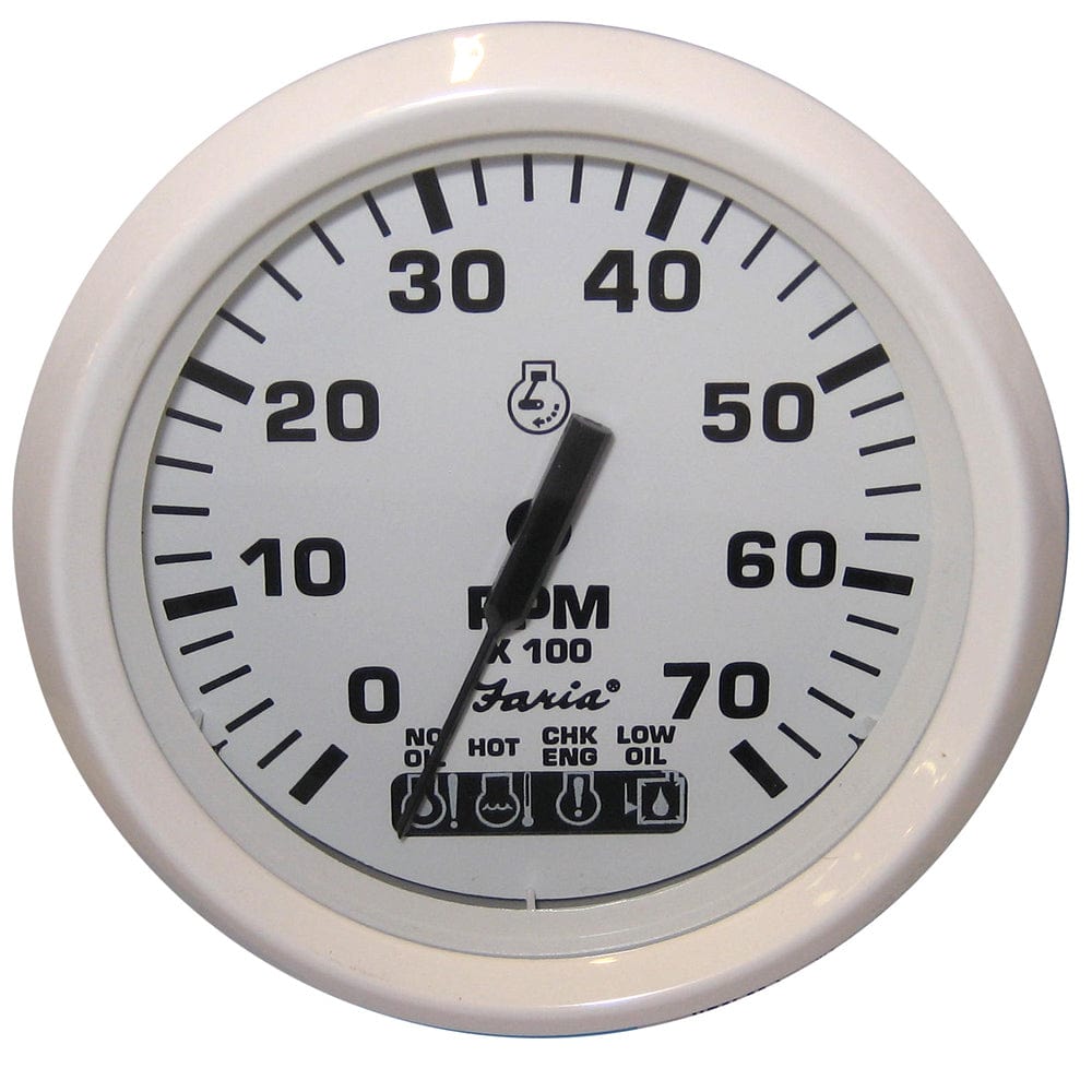 Faria Beede Instruments Faria Dress White 4" Tachometer w/Systemcheck Indicator - 7000 RPM (Gas) (Johnson / Evinrude Outboard) Marine Navigation & Instruments