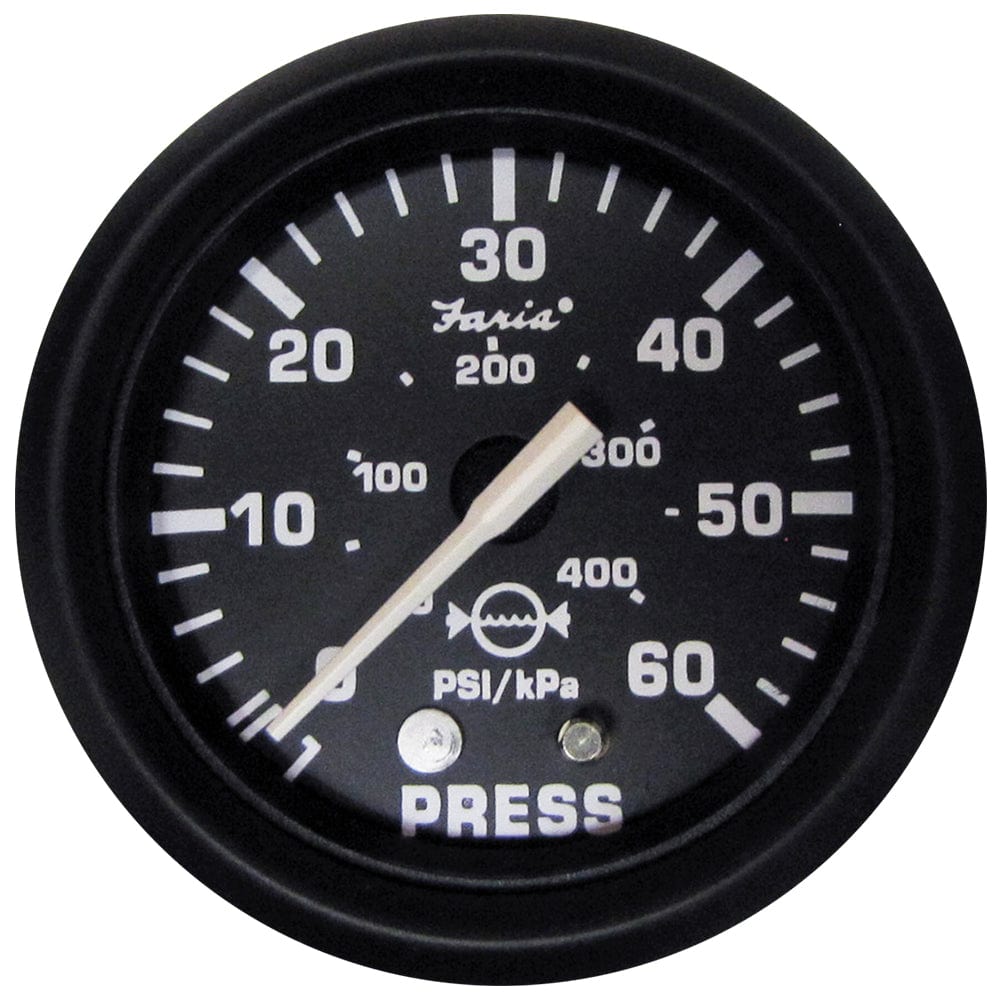 Faria Beede Instruments Faria Euro Black 2" Water Pressure Gauge (60 PSI) Marine Navigation & Instruments