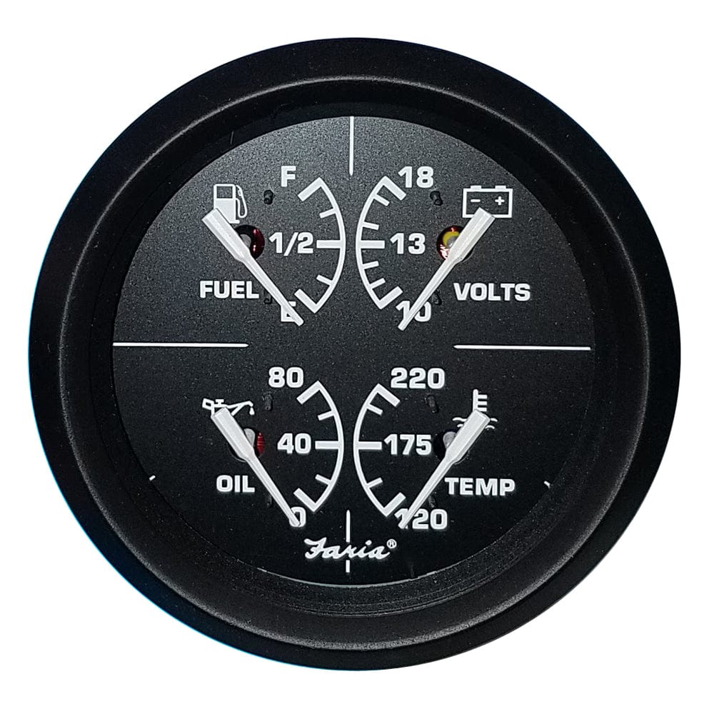 Faria Beede Instruments Faria Euro Black 4" Multifunction Gauge - Volt/Fuel/Oil/Water Temperature Marine Navigation & Instruments