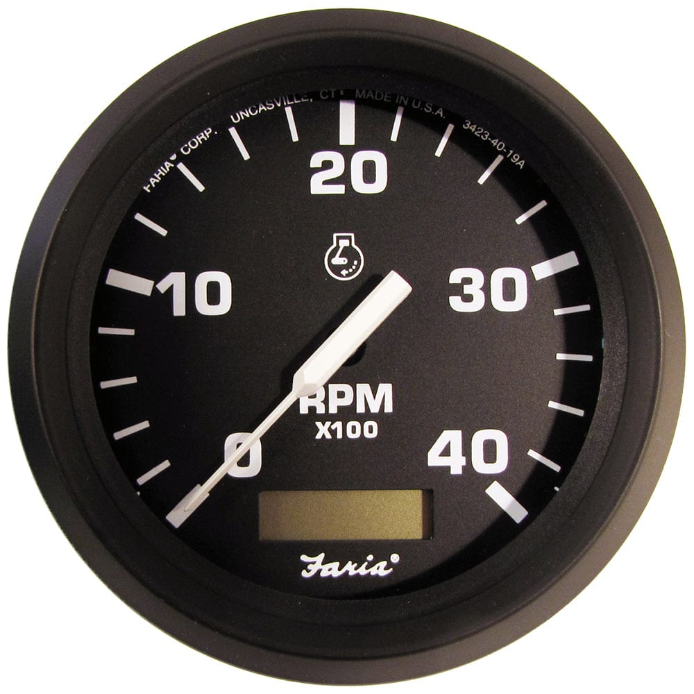 Faria Beede Instruments Faria Euro Black 4" Tachometer w/Hourmeter (4000 RPM) (Diesel)(Mech. Takeoff & Var. Ratio Alt.) Marine Navigation & Instruments