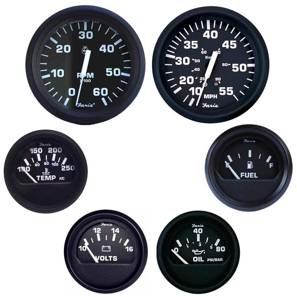 Faria Beede Instruments Faria Euro Black Boxed Set - Inboard Motors Marine Navigation & Instruments