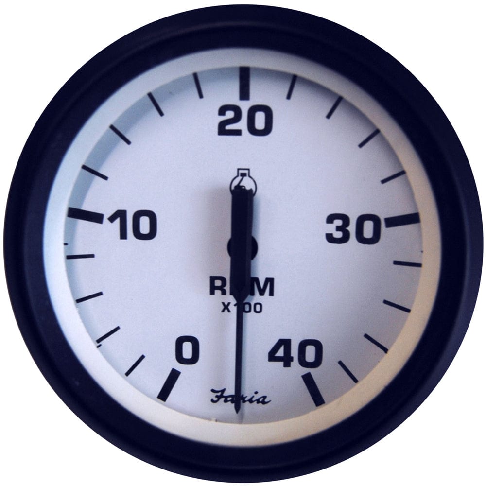 Faria Beede Instruments Faria Euro White 4" Tachometer 4000 RPM (Diesel) (Mechanical Takeoff & Var Ratio Alt) Marine Navigation & Instruments