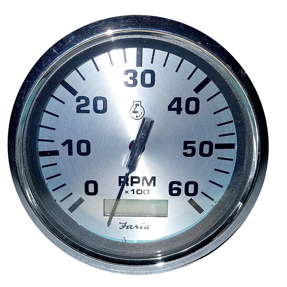 Faria Beede Instruments Faria Spun Silver 4" Tachometer w/Hourmeter (6000 RPM) (Gas Inboard) Marine Navigation & Instruments
