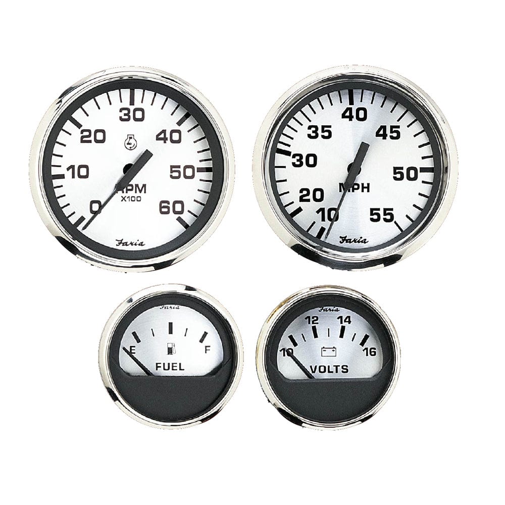Faria Beede Instruments Faria Spun Silver Box Set of 4 Gauges f/Outboard Engines - Speedometer, Tach, Voltmeter & Fuel Level Marine Navigation & Instruments