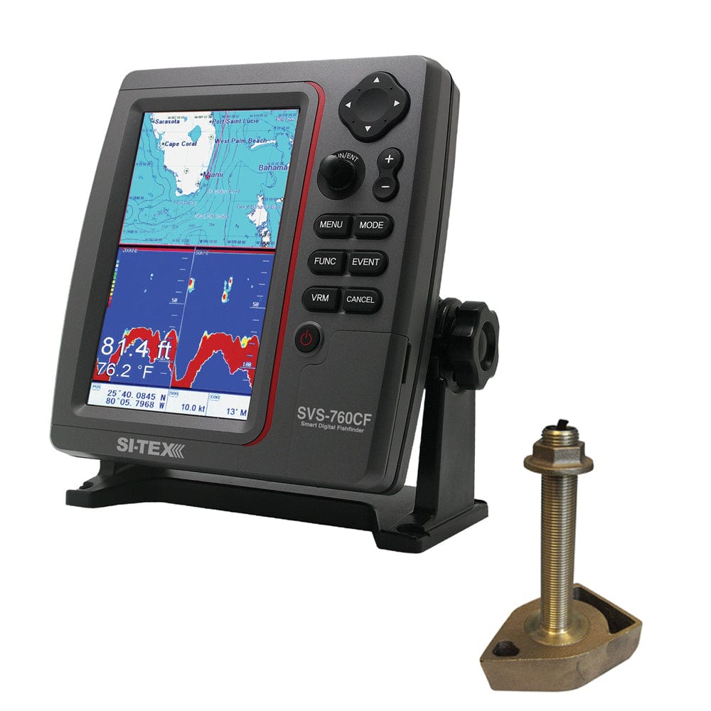 SI-TEX SI-TEX SVS-760CF Dual Frequency Chartplotter/Sounder w/Navionics+ Flexible Coverage & 1700/50/200T-CX Transducer Marine Navigation & Instruments